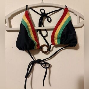 Jamaican Flag Crochet Triangle String Bikini Top